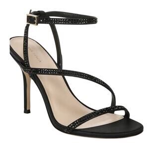 VIA SPIGA Pavlina Strappy Sandal in black satin 3.75" heel size 7
